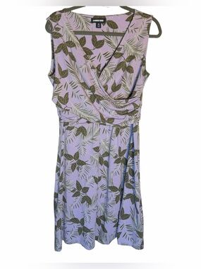 Lands' End Lavender Sleeveless Faux-Wrap Dress with Olive Leaf Print